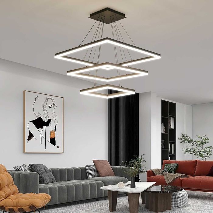 Модерен LED полилей, димируем, 3-слоен квадрат, регулиране на височина