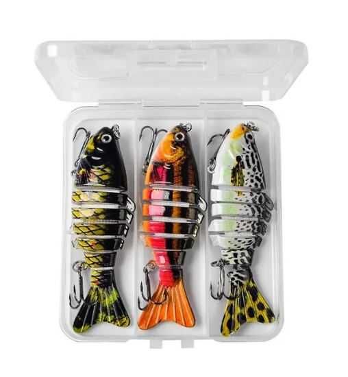 Set 3 Voblere, 10 CM, 15 G, 7 Segmente, pescuit Stiuca, Salau, Somn