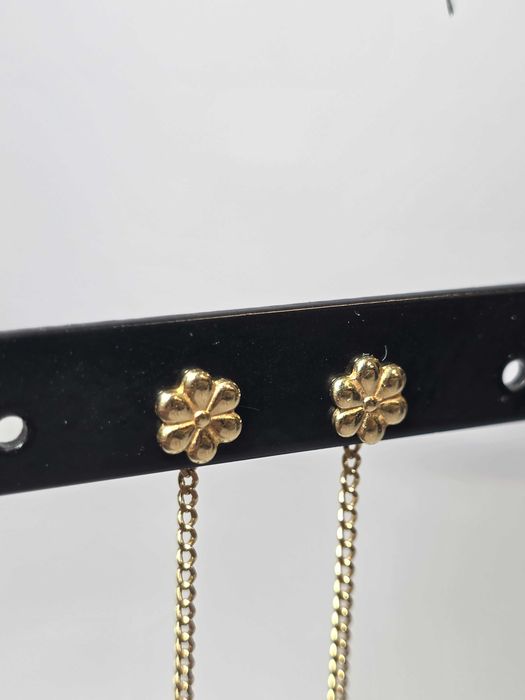 Cercei Floare cu Lănțișor Fin din Aur 14K