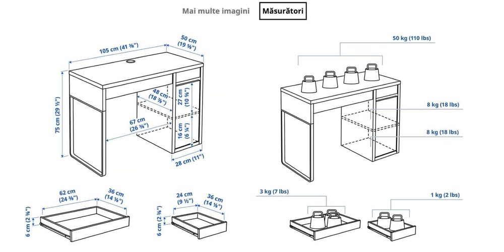 Birou IKEA MICKE Alb (Gata asamblat)