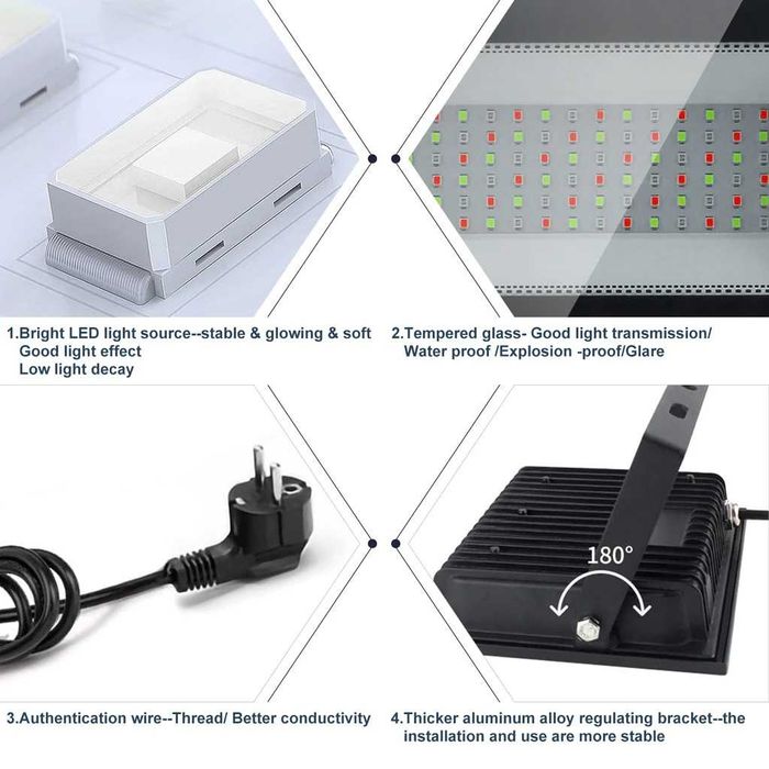 2/бр. LED RGB Смарт прожектор, 100W външни прожектори IP66