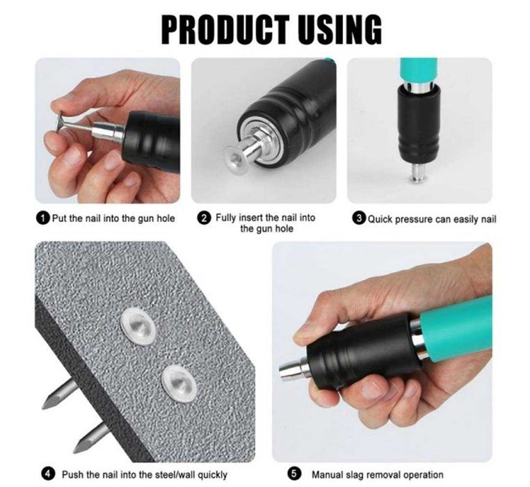 Пистолет Louis Yartton, пирони с заряд, пневматичен, зелен, Ф7,3x25mm