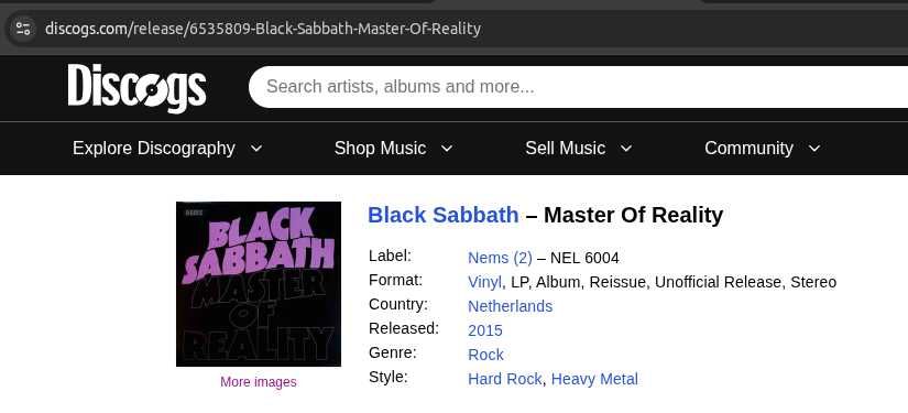 Грамофонна плоча BLACK SABBATH - MASTER OF REALITY
