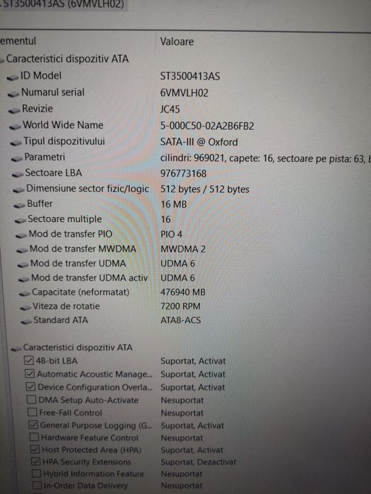 Hard Disk Extern 3.5, 500 Gb Sata 3, 100% Health
