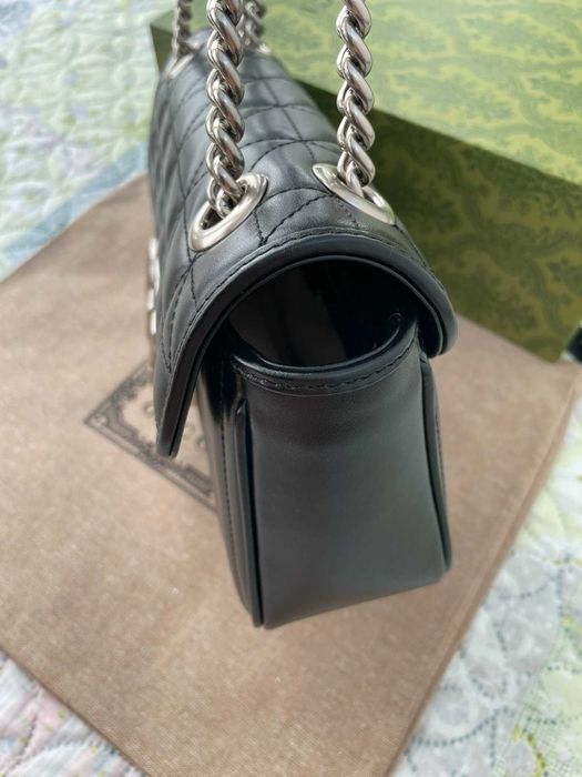 Гучи Черна Кожена чанта Marmont Оригинална Gucci Дръжка И Синджир GG