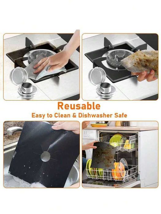 Серебристый коврик- фальга для газовой плиты,моющиеся (многоразовые)