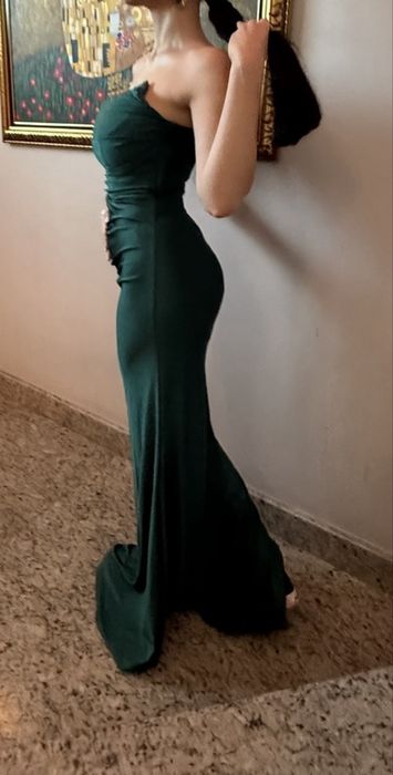 Тъмно зелена официална рокля размер S