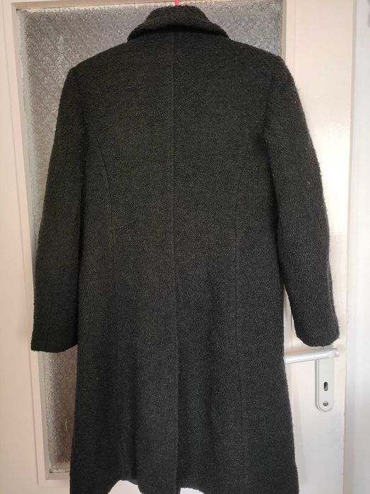 Дамско палто, черно, под коляното, запазено, плат букле