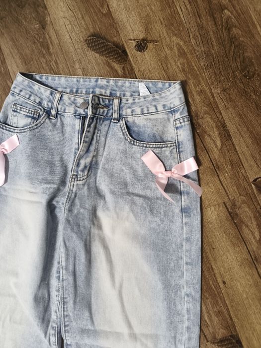 Blugi wide leg tall mărime xs cu fundiță roz