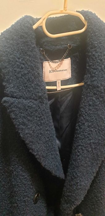 Palton BCBGeneration clasic de iarnă din lana buclé,nou , albastru  L
