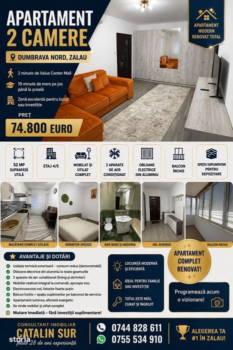 Apartament 2 Camere – Dumbrava Nord, Zalau 
  Pret: 74.800Euro