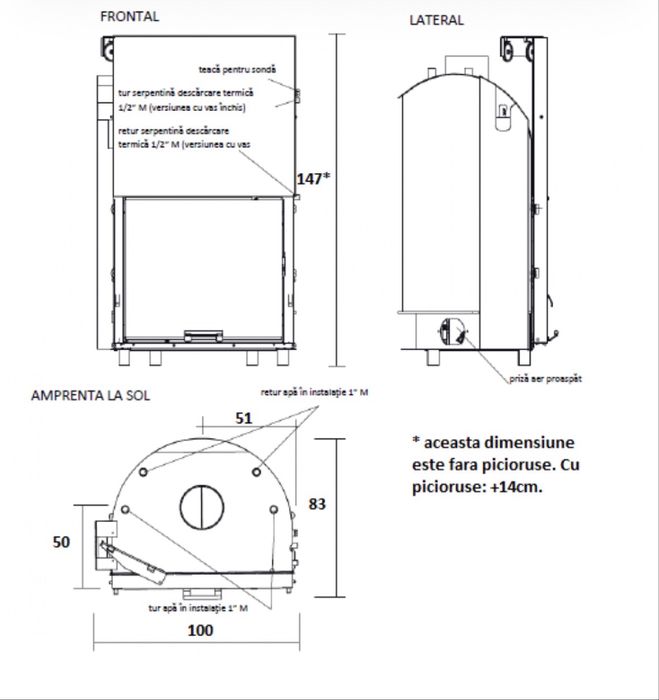 H2Oceano 28 - focar centrala termica cu lemne, putere termica utila totala = 28,1 kw
