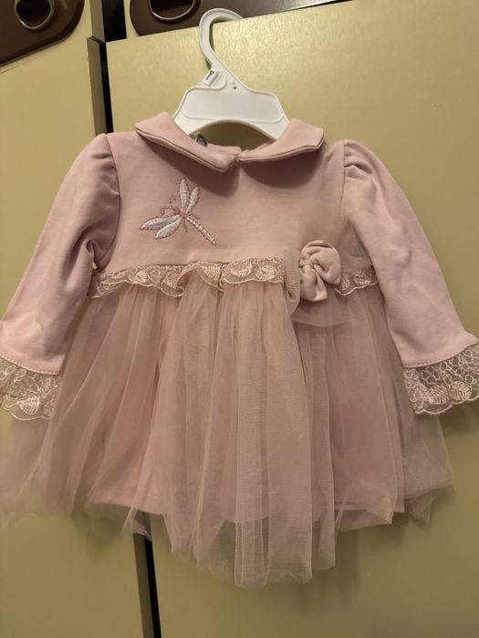 Нова розова бебешка рокля Miniborn 0-3 за изписване или погача