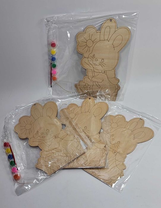 2бр. за 9.50лв. Големи Дървени картини - зайчета оцветяване