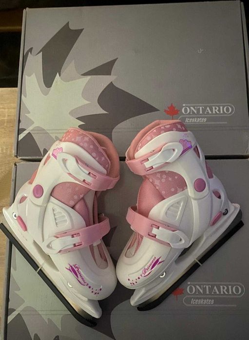 Patine de gheață reglabile Ontario pentru copii mărime 32-35 Alb/Roz