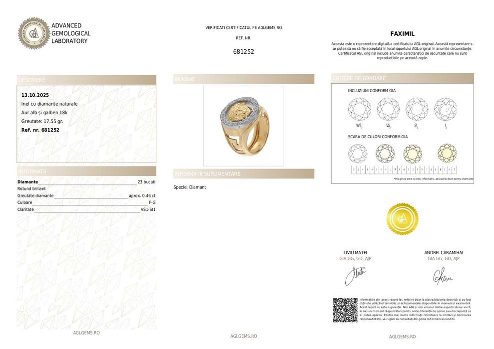 Inel Aur galben 18K Versace cu Diamante