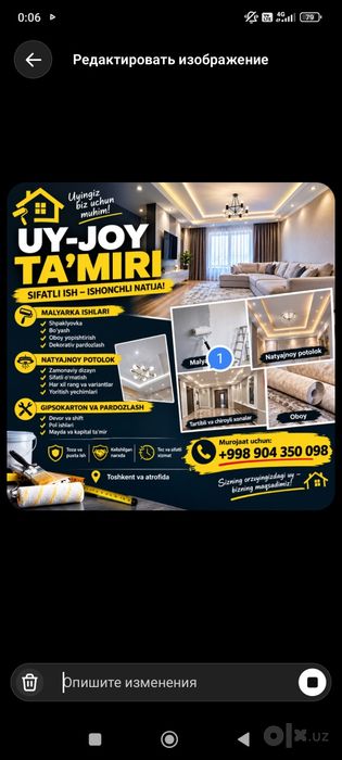 Uy remont qilish ishlari qilamiz 0 dan 100 gacha