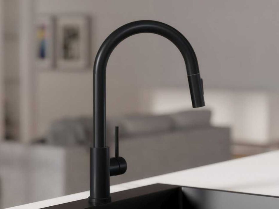 Черен смесител за кухня с изтегляща глава, 2 режима на струя - 9010