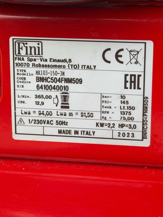 Compresor de aer Fini | 150L | Fabricat in Italia | dublu presostat