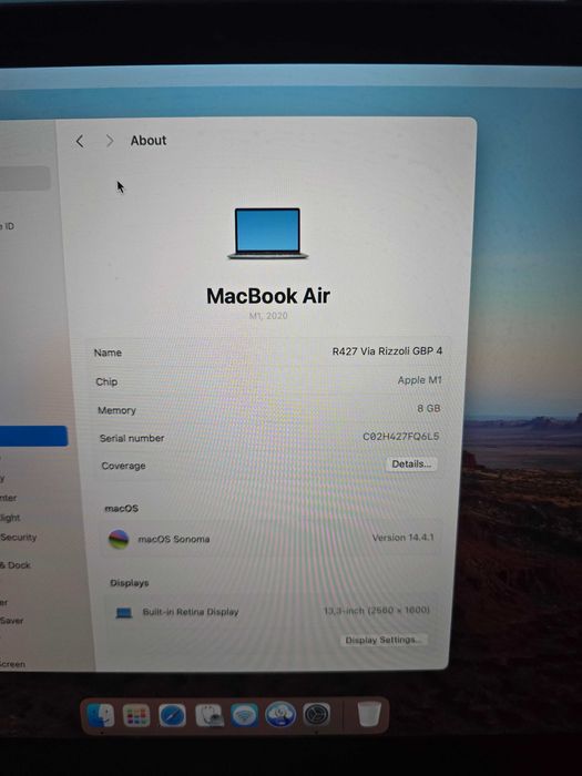 MacBook Air 13, model A2337, 2020 / codat / 8gb cu 500 ssd