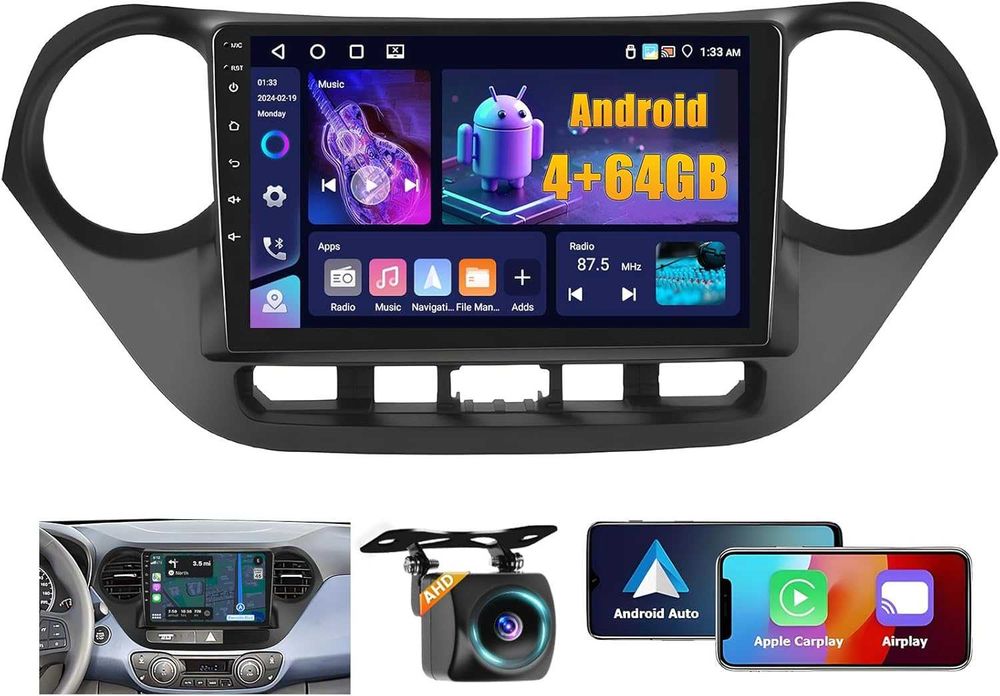 Мултимедия за Hyundai I10 Android Двоен дин Навигация, Hyundai Grand I10 2 DIN плеър Андроид Carplay, 2014, 2015, 2016, 2017 година