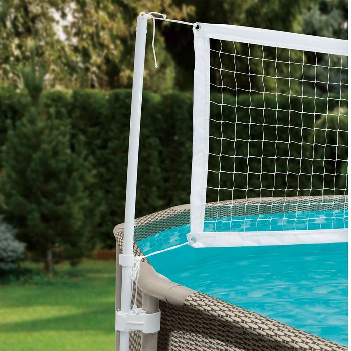 Piscina cu fileu 396 x 84 cm, maro, aspect ratan