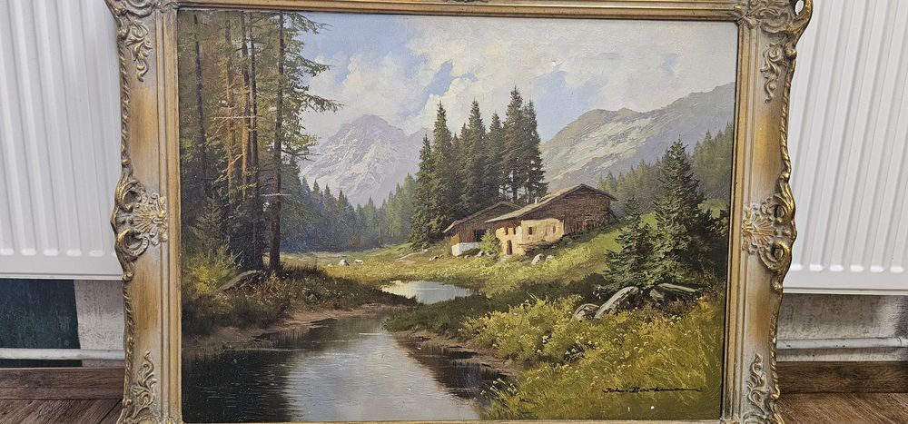 Tablou ulei pe pânză Johannes Bochmann „Am Chiemsee” ramă Baroc
