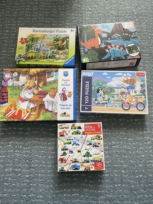 Lot Puzzleuri copii dinozauri, Bluey si utilaje