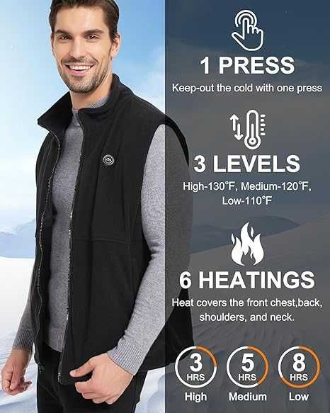 Отопляема жилетка за мъже, батерия 10000mАh, 6 зони, 3 степени, М