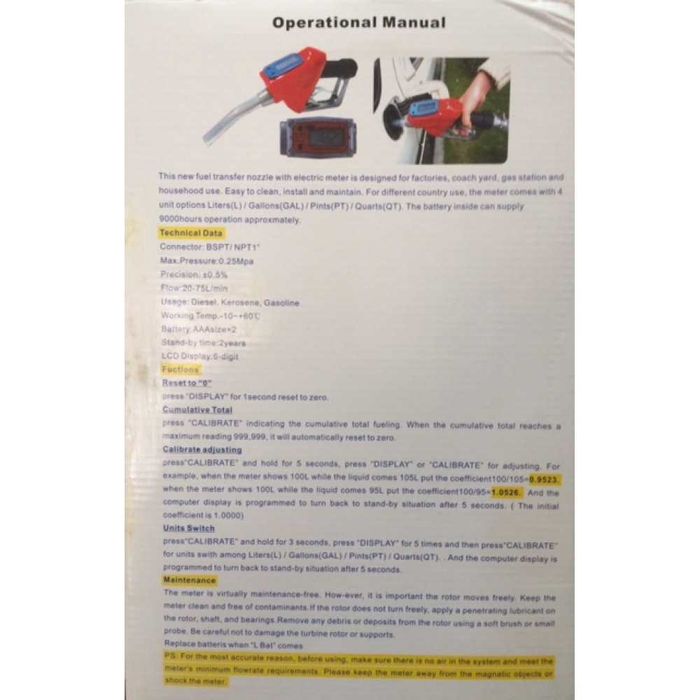 Pistol cu contor digital CDI pentru pompa transfer motorina