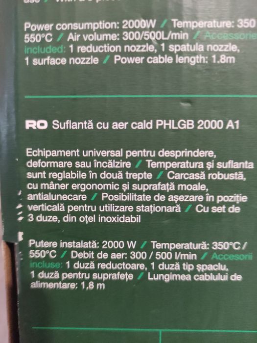 Suflanta electrica cu aer cald Parkside 2000 W