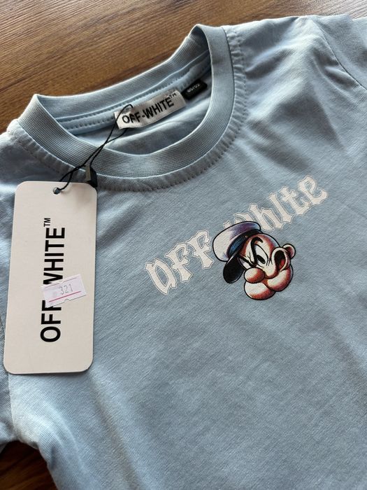 Детска,памучна тениска OFF White в светло синьо