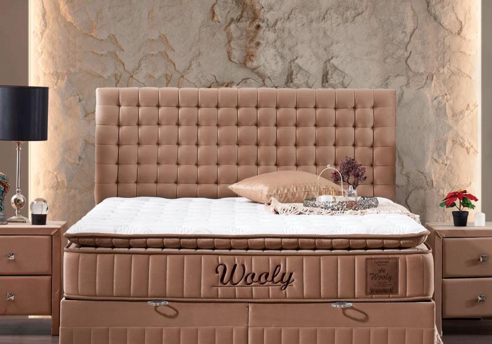 Тапицирано легло Wooly Кафява Охра с луксозен матрак