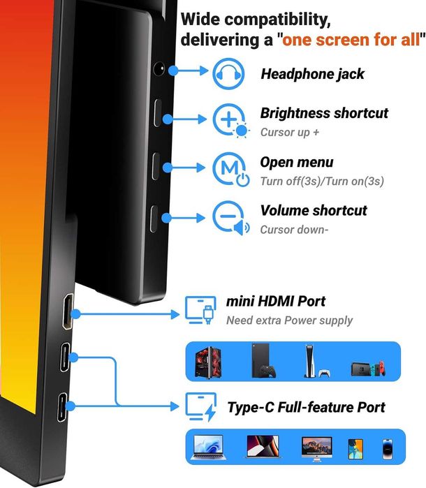 Преносим монитор Ingnok 15.6" FHD 1080P и интелигентен калъф за монитор
