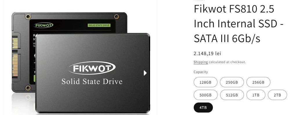 Memorie SSD Fikwot 4TB SATA III 6Gb/s 3D NAND TLC Flash PC/LAPTOP/PS4
