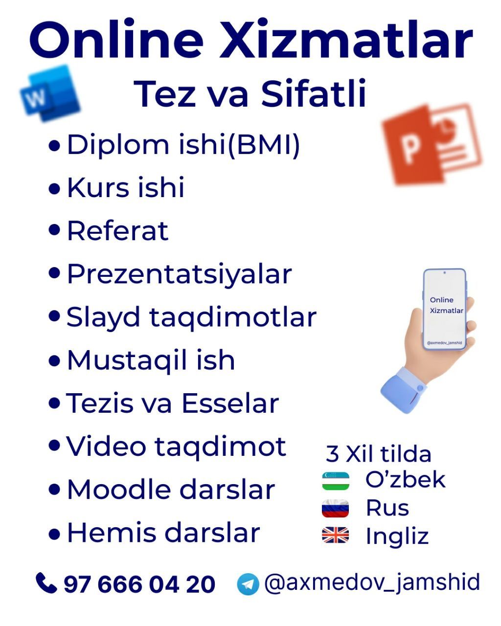 Referat, Slayd, Kurs ish,i Diplom ishi - Реклама / полиграфия / маркетинг /  интернет Ташкент на Olx