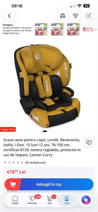 Scaun auto copii de la 15 luni