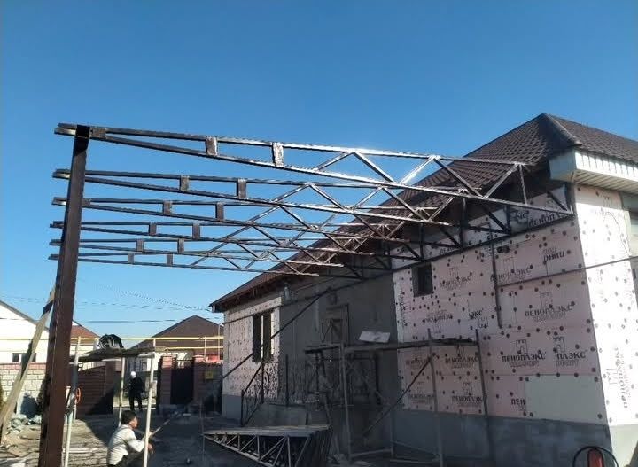 Навесы, стяжка под навес, брусчатка, ворота