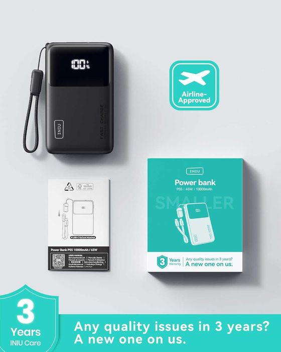 Внешнее зарядное устройство INIU P55-E2 45W 10000mAh PD 3.0+QC 4.0