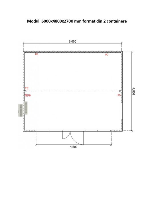 Container modular 6000x4800x2700 cu vitrina, ideal birou / magazin