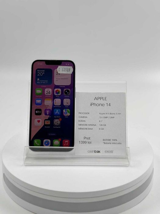 Iphone 14 128GB BAT 100% inlocuita Garantie 24 Luni CashBox