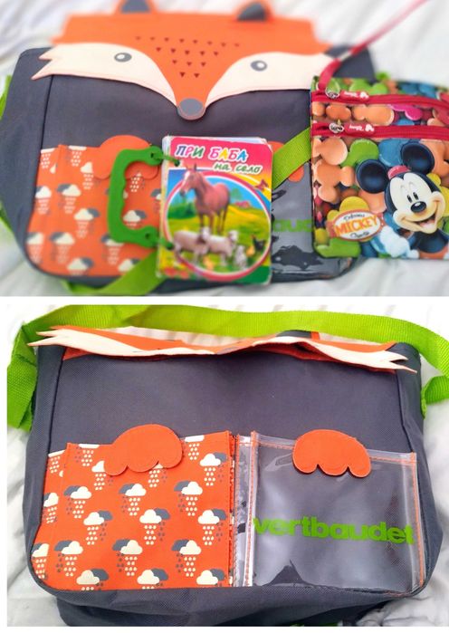 Детска раница с учебни книжки.