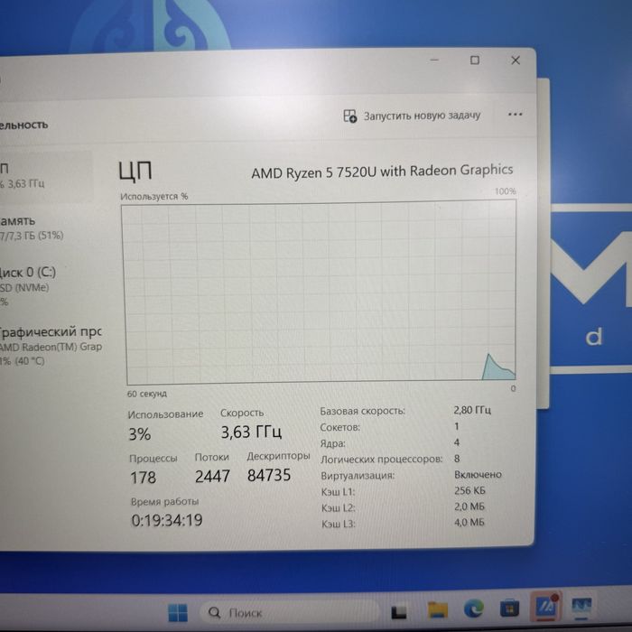 Ноутбук | ryzen 7520u | ram 8 | ssd 512