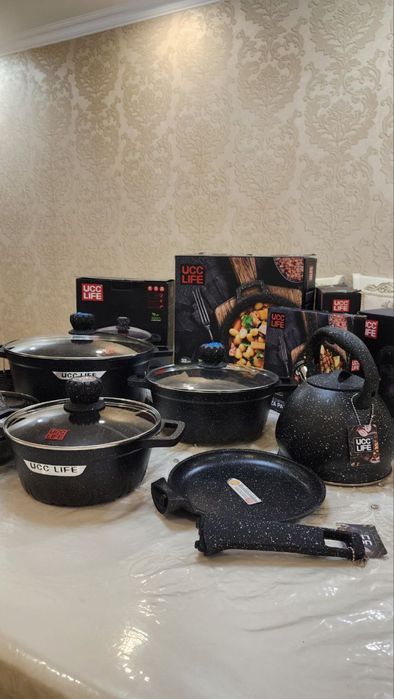 Qozon nabor+ Tava (skavorotka)+Choynak+kapkir , chumichlari bilan