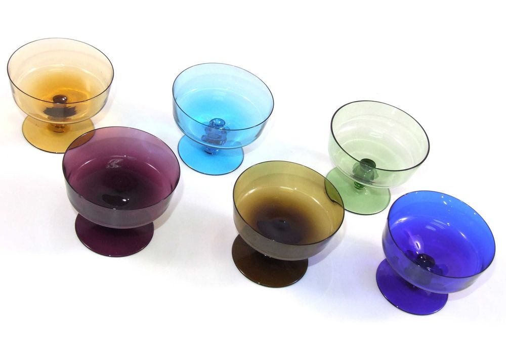 Serviciu 6 pahare cu picior pentru sampanie/desert, multicolore, Made in Germany, IMPECABILE