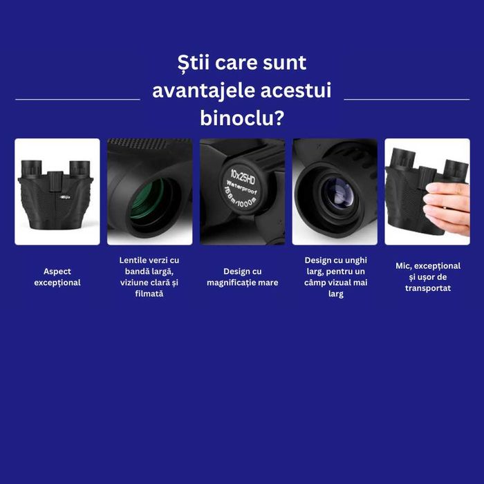 Binoclu 10x25HD impermeabil rezistent la apa vedere nocturna vanatoare