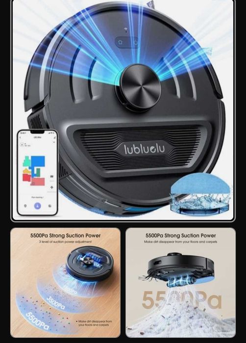 3 в 1 робот  прахосмукачка и моп, ,мощност 5500pa ,сканира на 360°