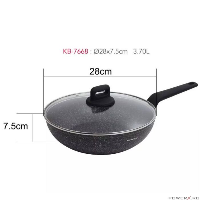 Tigaie wok din aluminiu turnat, marmorata cu strat antiaderent,