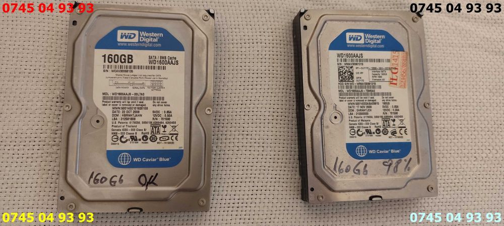 set 2 buc HDD sata 160gb testate cu santinel 98% si 100%