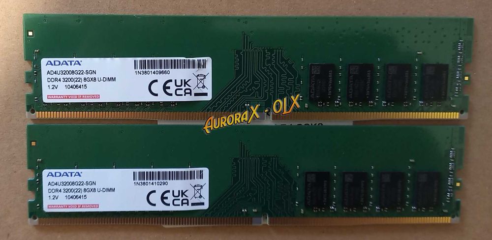 Memorie 8GB DDR4 3200 MHz PC desktop Adata 1Rx8, posibil kit 16GB 32GB, excelente.